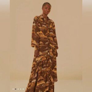 Farm Rio Malocas Printed Long Sleeve Midi Dress